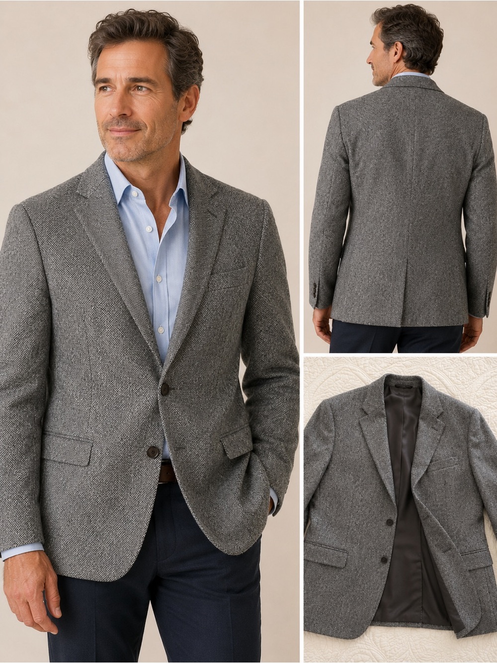 Brooks Brothers Men's Gray Herringbone Wool Blazer 44S